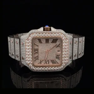 ELESTRIAN STEEL TWO TONE ROSE MOISSANITE WATCH ICED OUT