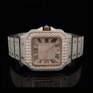 ELESTRIAN STEEL TWO TONE ROSE MOISSANITE WATCH ICED OUT